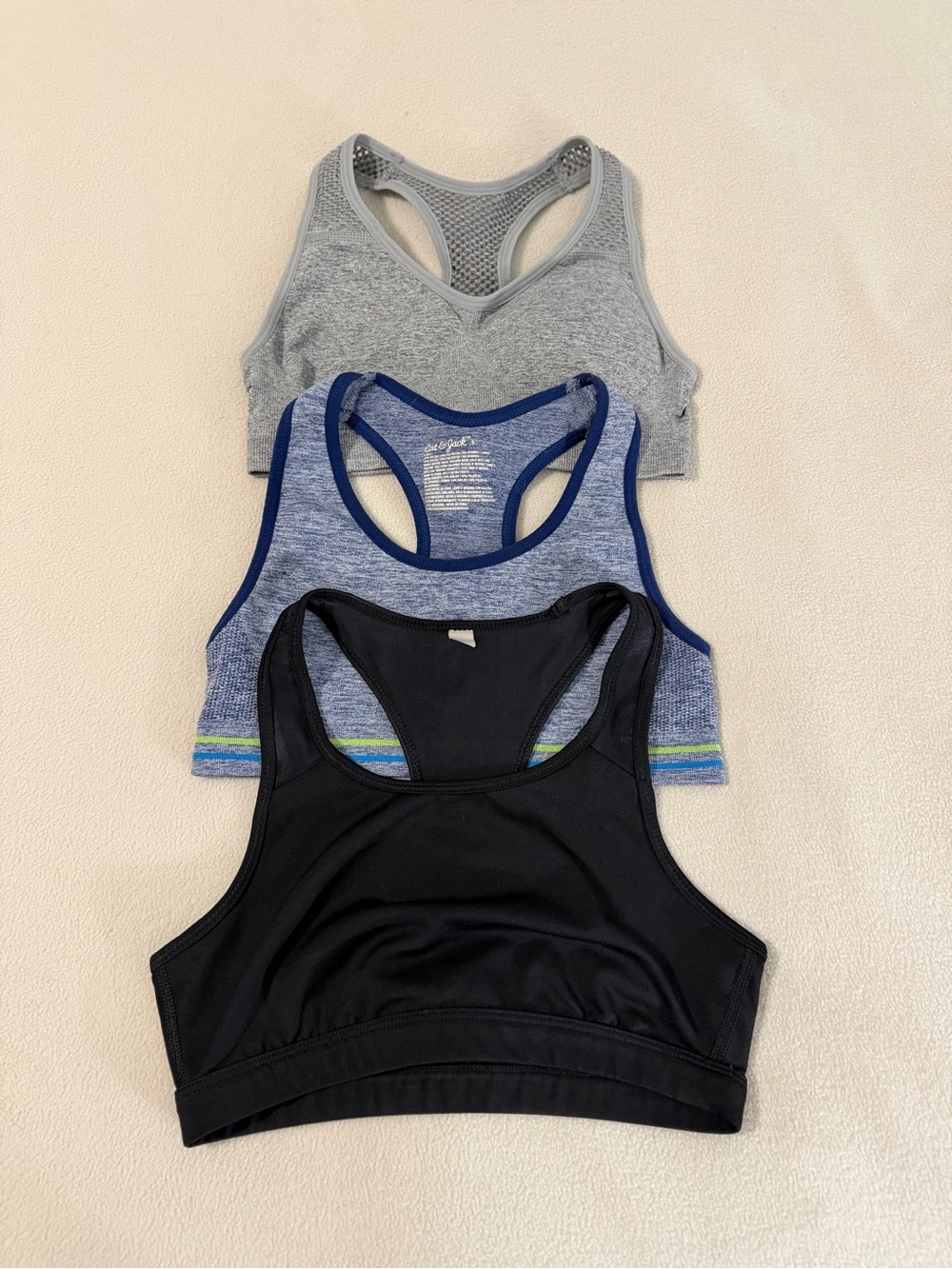 Girls Gray Blue Black Racerback Crop Bras Lot Size Small